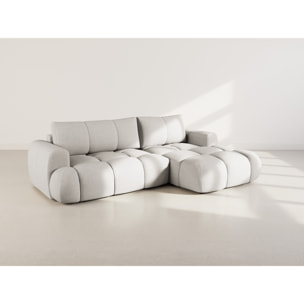 Yulin - Canapé d'angle droit 4 places convertible avec coffre en tissu bouclette - Gris clair