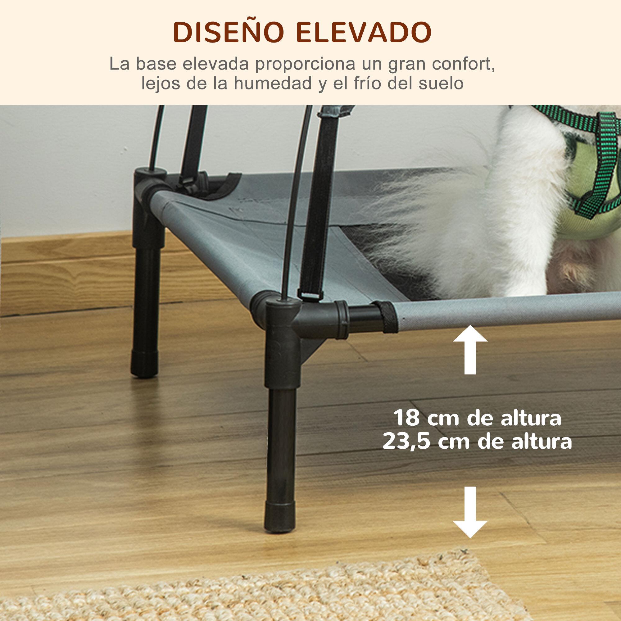 Cama Elevada para Mascotas Portátil con Toldo Extraíble Tela Transpirable al Aire Libre para Interior y Exterior 61x46x62 cm Gris