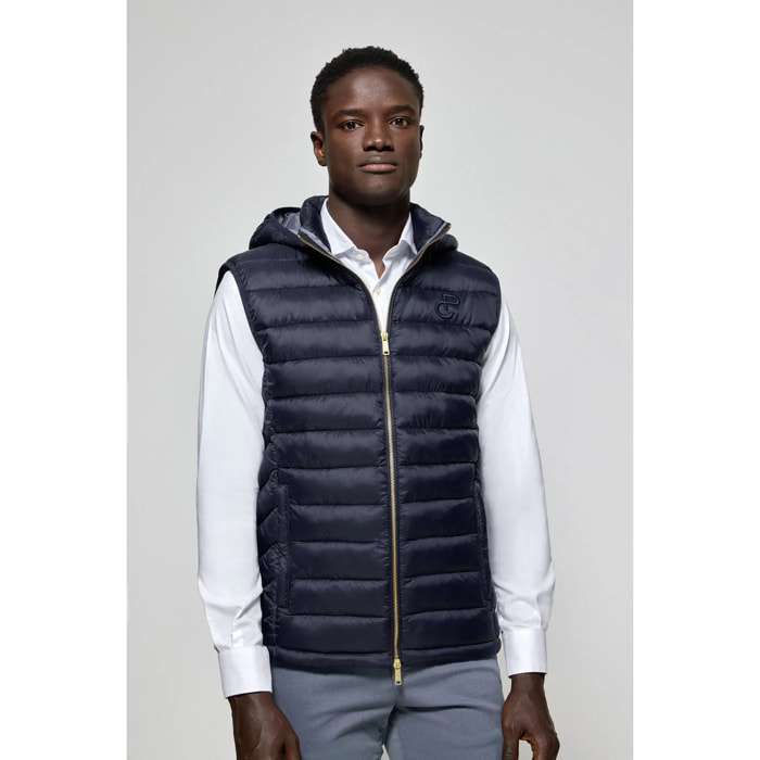 Gilet ultralight Pau blu marino con cappuccio rimovibile e ricamo PC