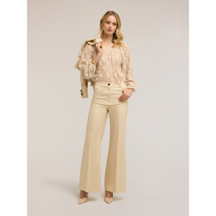 Motivi - Blusa in pizzo con maniche lunghe - Beige
