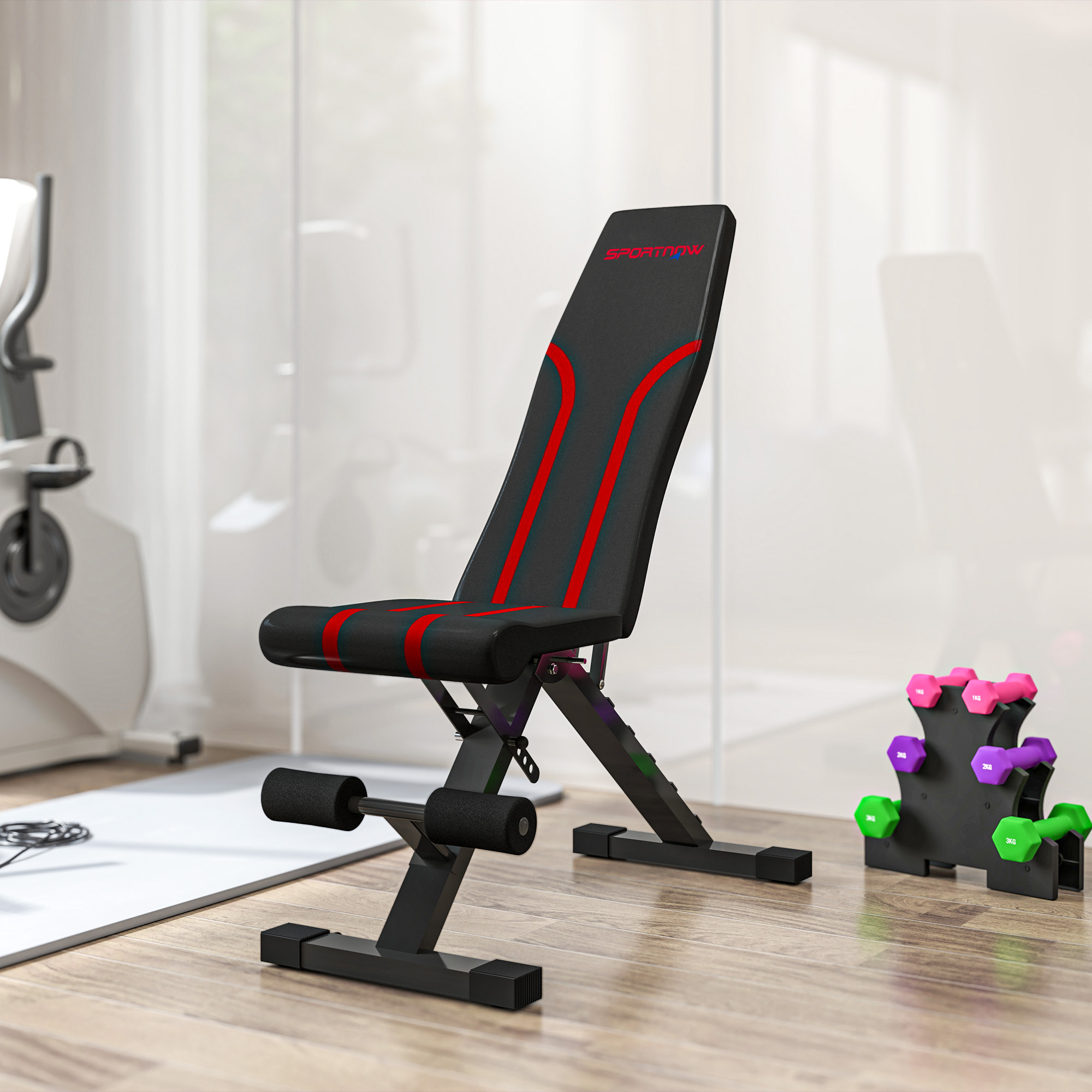 Banc de musculation pliable inclinable charge max. 230 Kg rouge noir
