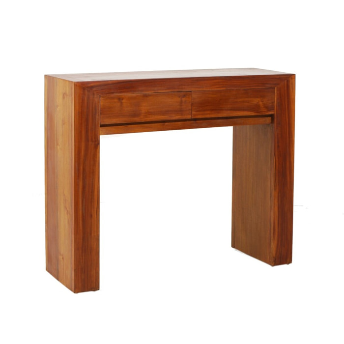 API - Console moderne marron 2 tiroirs bois Teck