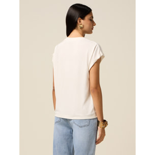 Oltre - Camiseta de punto jersey de mezcla de modal - Blanco