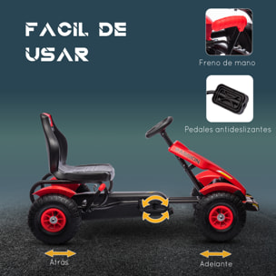 Go Kart a Pedales para Niños de +5 Años Coche de Pedales Infantil con Asiento Ajustable Neumáticos de Goma Freno de Mano para Niños y Niñas Carga 50 kg 121x58x61 cm Rojo