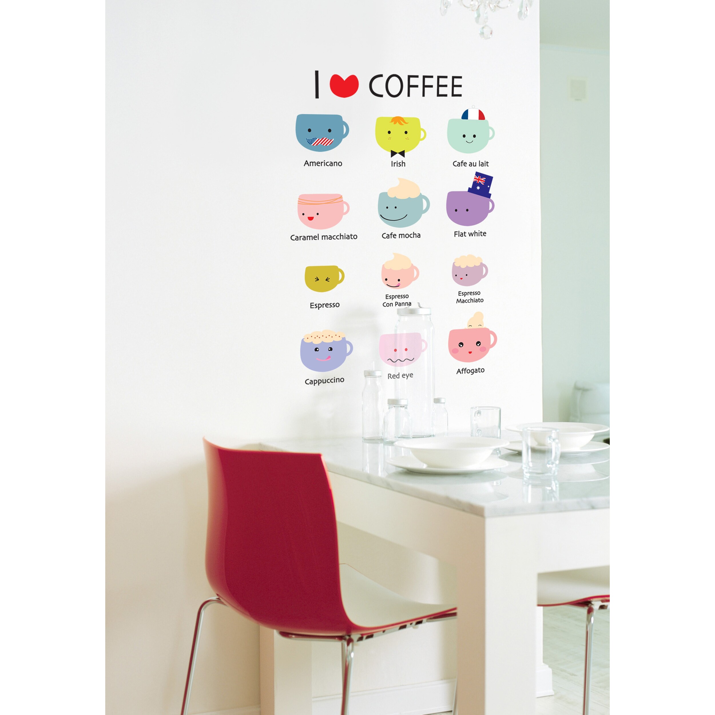 Stickers Muraux décoration adhésifs cuisine I love coffee