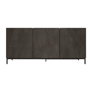 Credenza PIETRASANTA in legno, finitura in acciaio ossidato, piano effetto marmo statuario, 200x50 cm