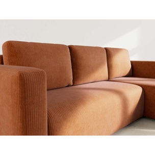 Canopy - canapé d'angle réversible 4 places convertible avec coffre en velours côtelé - Terracotta
