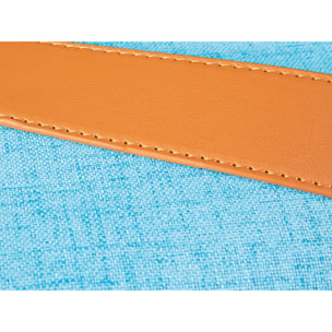 Pouf in tessuto con maniglia in ecopelle, 42 x 36 x 30, Azzurro