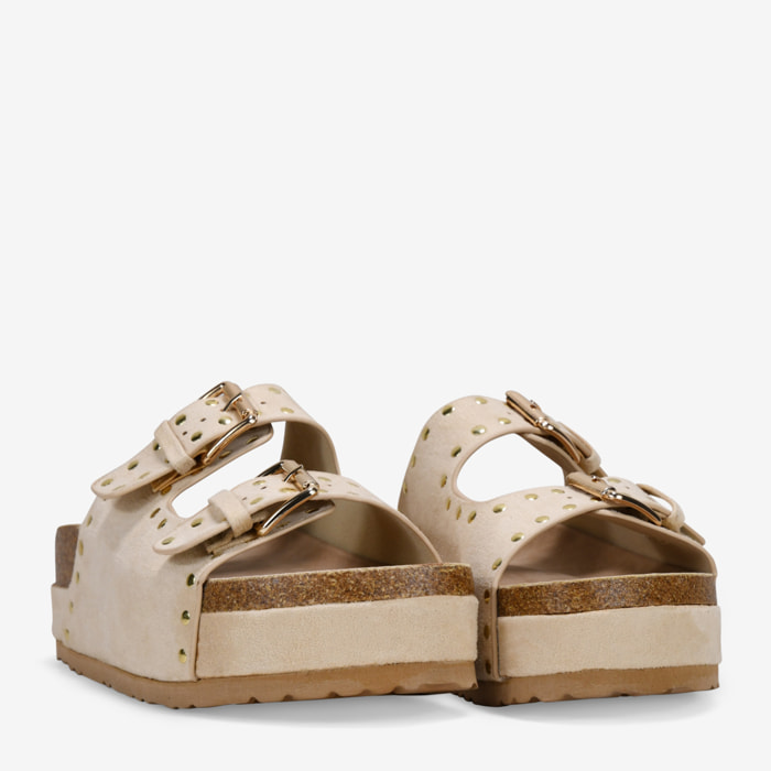 Sandalias de plataforma arena con dos correas