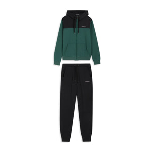 Tuta con cappuccio colour block e fondo a costine