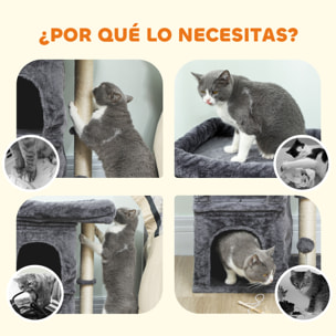 Árbol Rascador para Gatos, Árbol para Gatos 66 cm, Torre Escalador con Cama, 2 Cuevas, Poste de Sisal, Bola para Jugar, Gris Oscuro