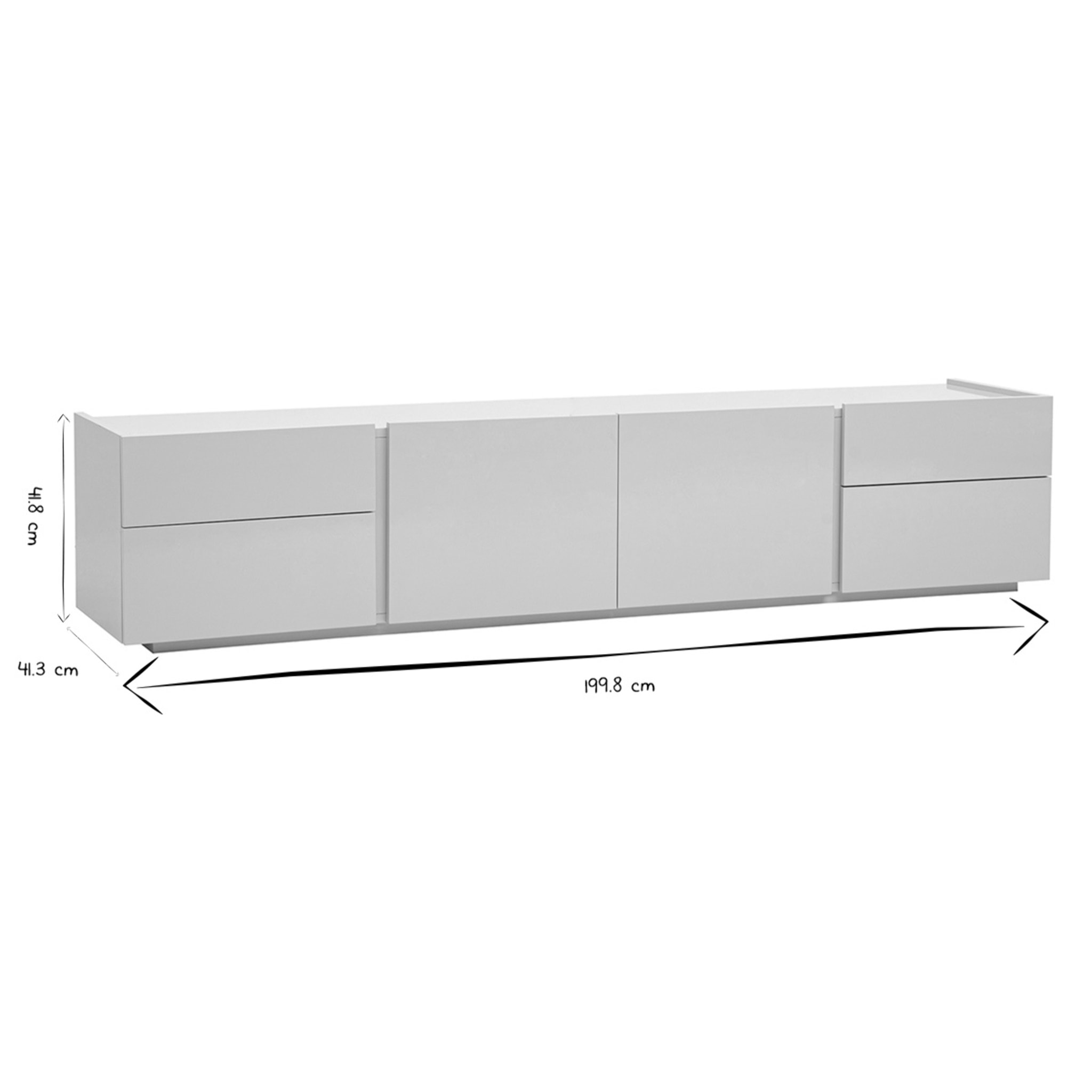 Meuble TV design beige laqué brillant avec rangements L199.8 cm ISAURE