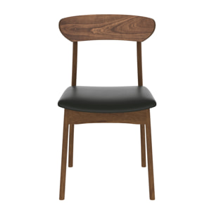 Lot de 2 chaises en cuir synthétique noir et bois foncé - Lana