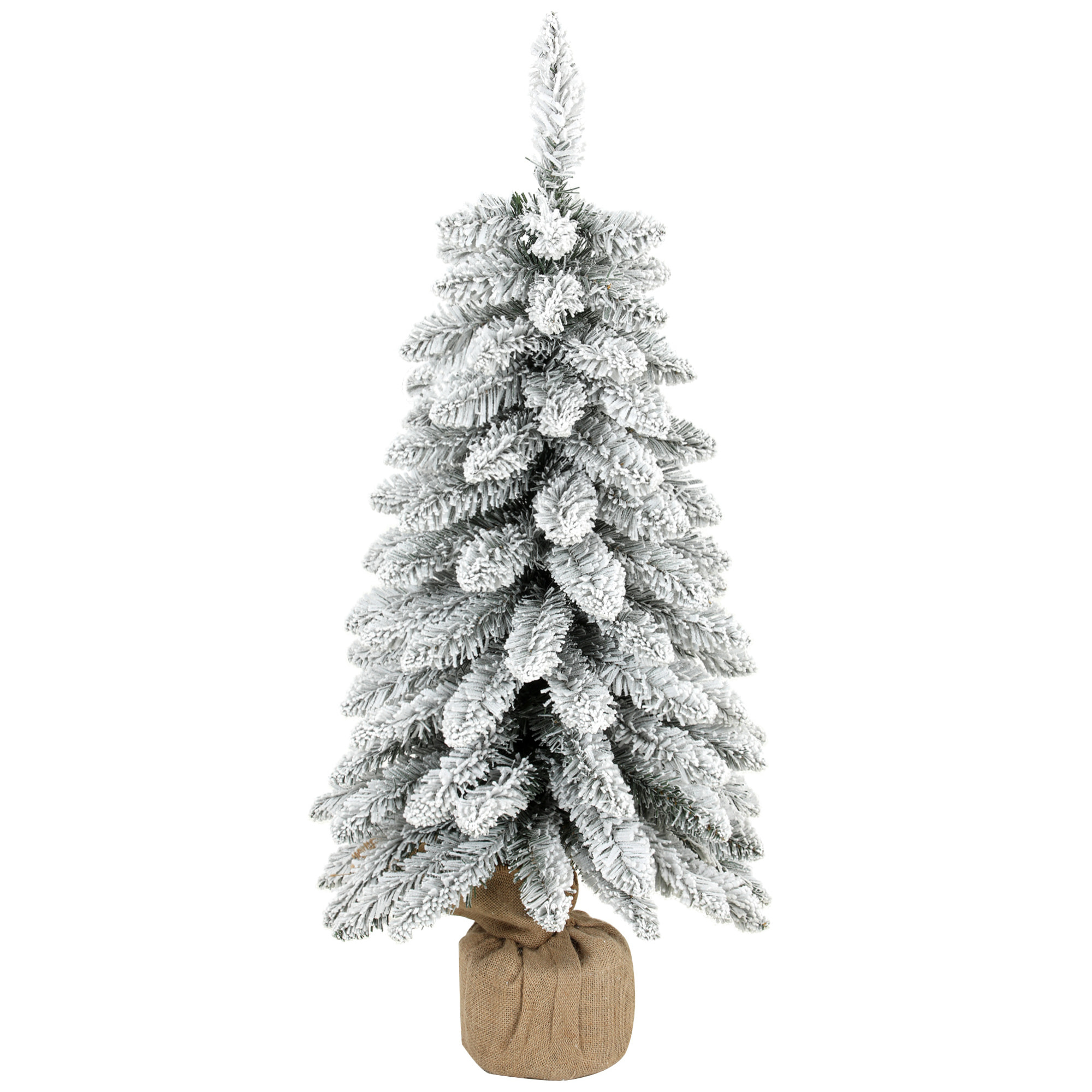 Sapin de Noël artificiel enneigé dia. 46 x 90H cm aspect Nordmann pied toile de jute