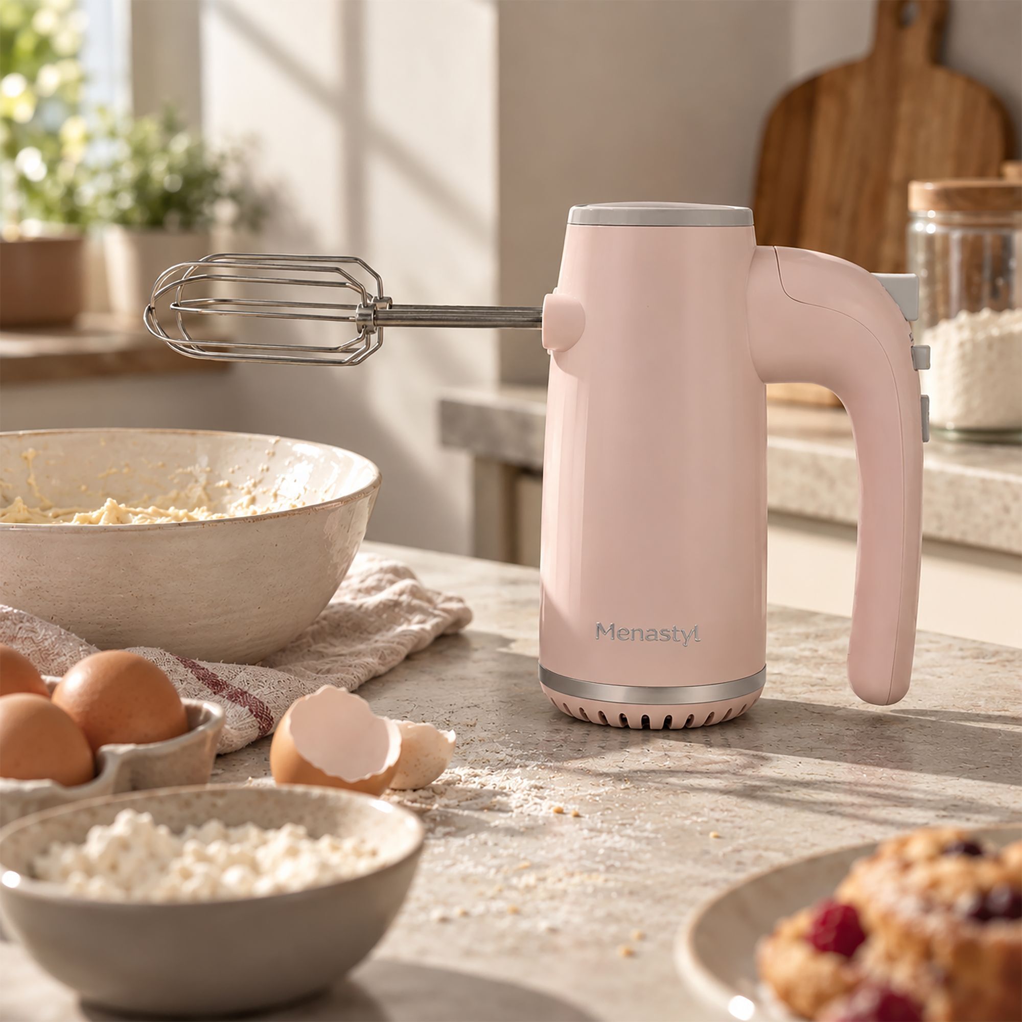 Batteur à main électrique en acier inoxydable rose RETRO