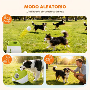 Lanzador de Pelotas para Perros Automático con 3 Pelotas ETPU, 3 Distancias Ajustables 6m/10m/14m, Juguete Interactivo, para Perros Pequeños y Medianos, Interior y Exterior, Verde