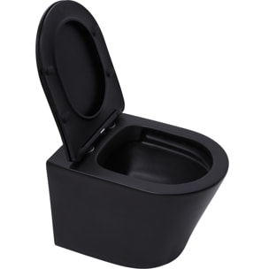 Pack WC sans bride Infinitio Noir mat + Abattant softclose slim + Bâti support Geberit Extra-plat UP720 + Plaque Noir brillante