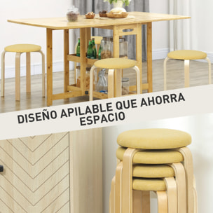 Juego de 4 Taburetes Apilables Redondos Taburetes Bajo de Cocina con Asiento Acolchado para Comedor Dormitorio Oficina Salón Amarillo y Natural
