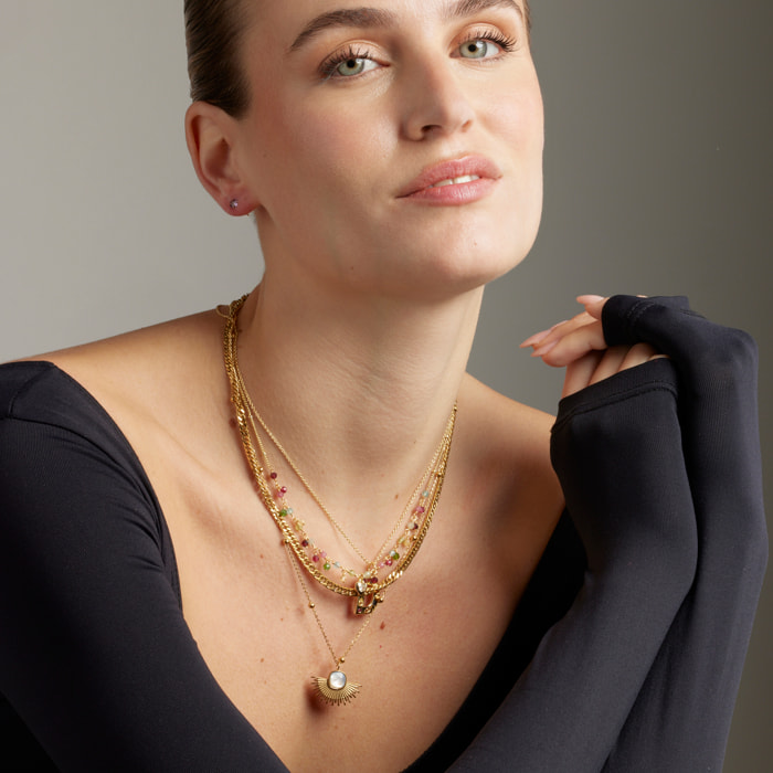 Collar de Cristal Multicolor acabado en oro amarillo de 18K