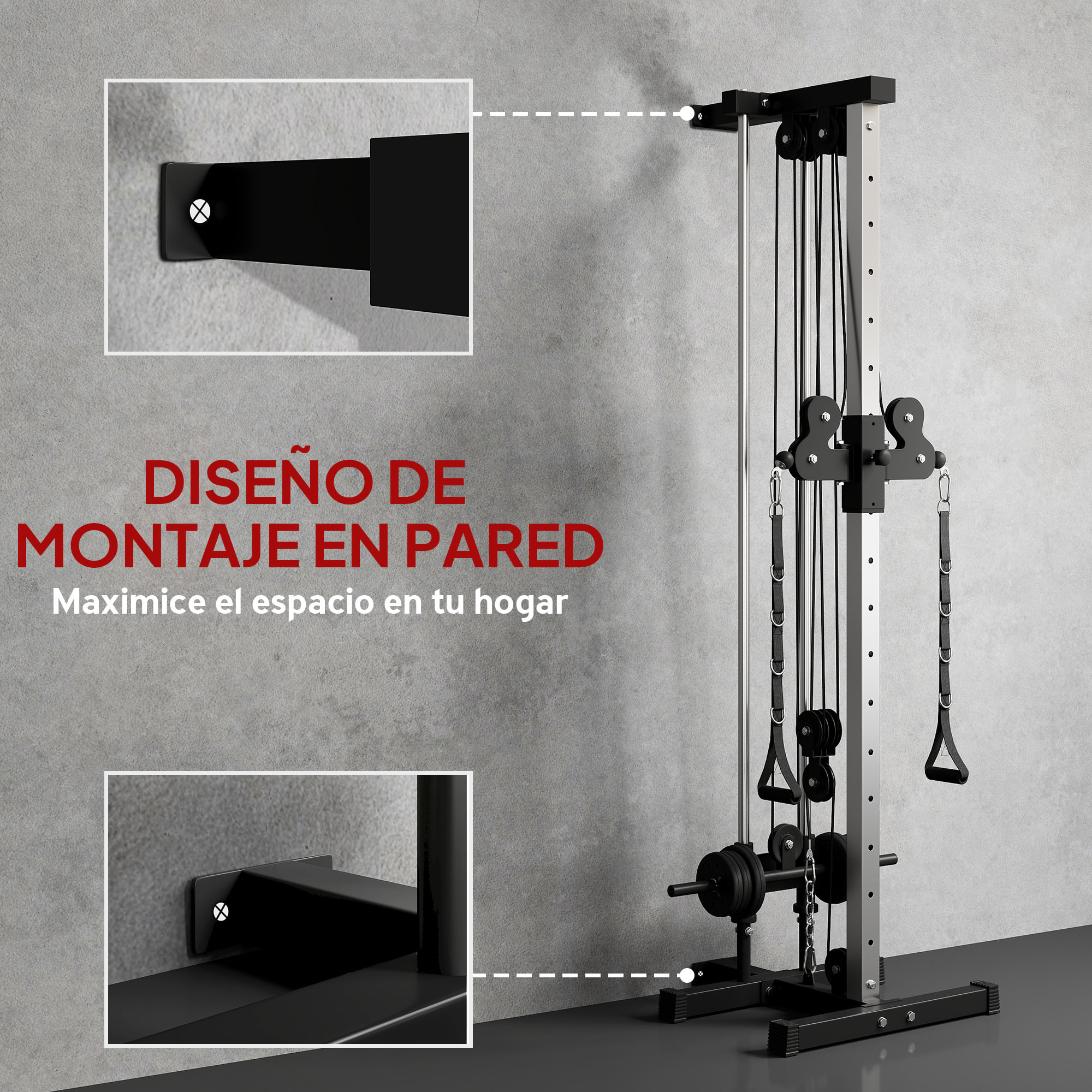 Máquina Polea Alta y Baja de Pared, de Doble Polea Ajustable en 15 Posiciones, Máquina de Musculación, Multifunción Lat Pulldown para Entrenamiento de Fitness en Gimnasio, Casa