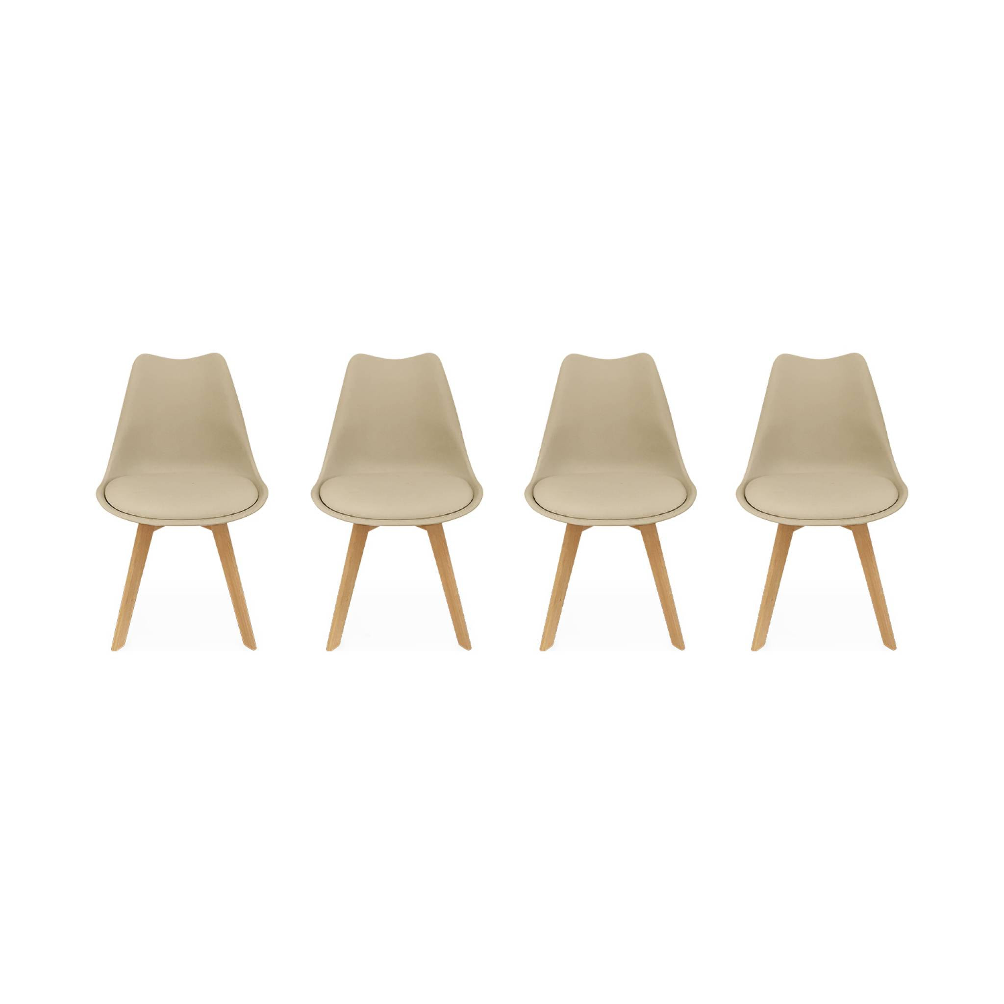 Lot de 4 chaises scandinaves. pieds bois de hêtre. chaise 1 place. cappucinno
