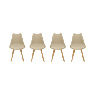 Lot de 4 chaises scandinaves. pieds bois de hêtre. chaise 1 place. cappucinno