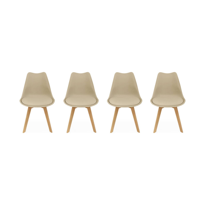 Lot de 4 chaises scandinaves. pieds bois de hêtre. chaise 1 place. cappucinno