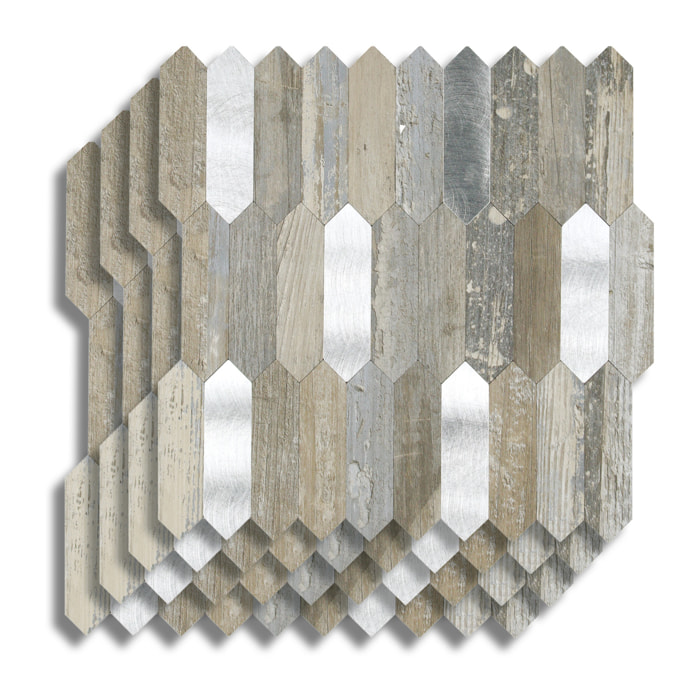Crédence adhésive murale 3D  - Effet bois et métal 4 pièces - Marron