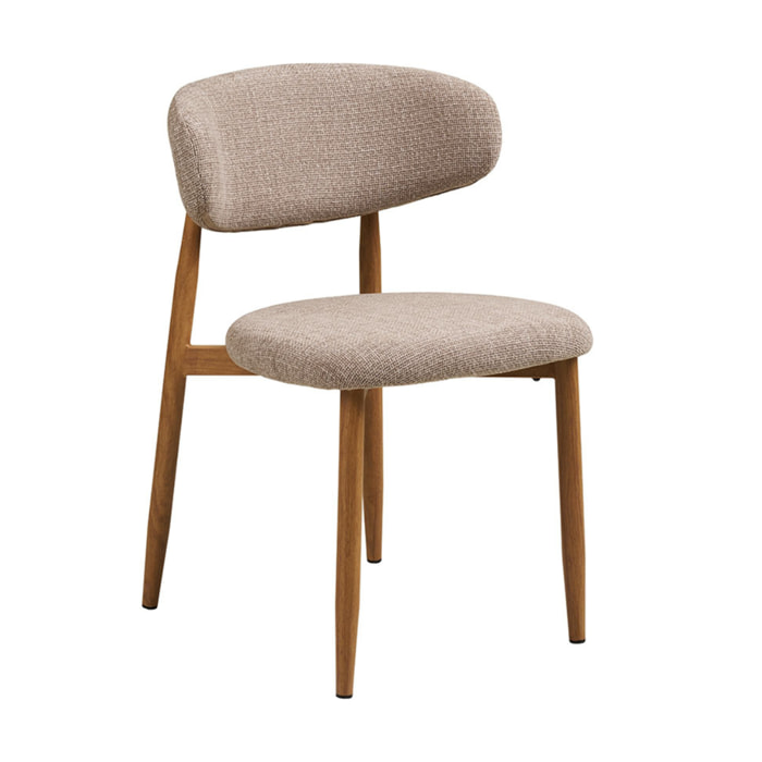 Eddie - lot de 2 chaises en tissu texturé - pieds en acier effet bois - Bois / Beige