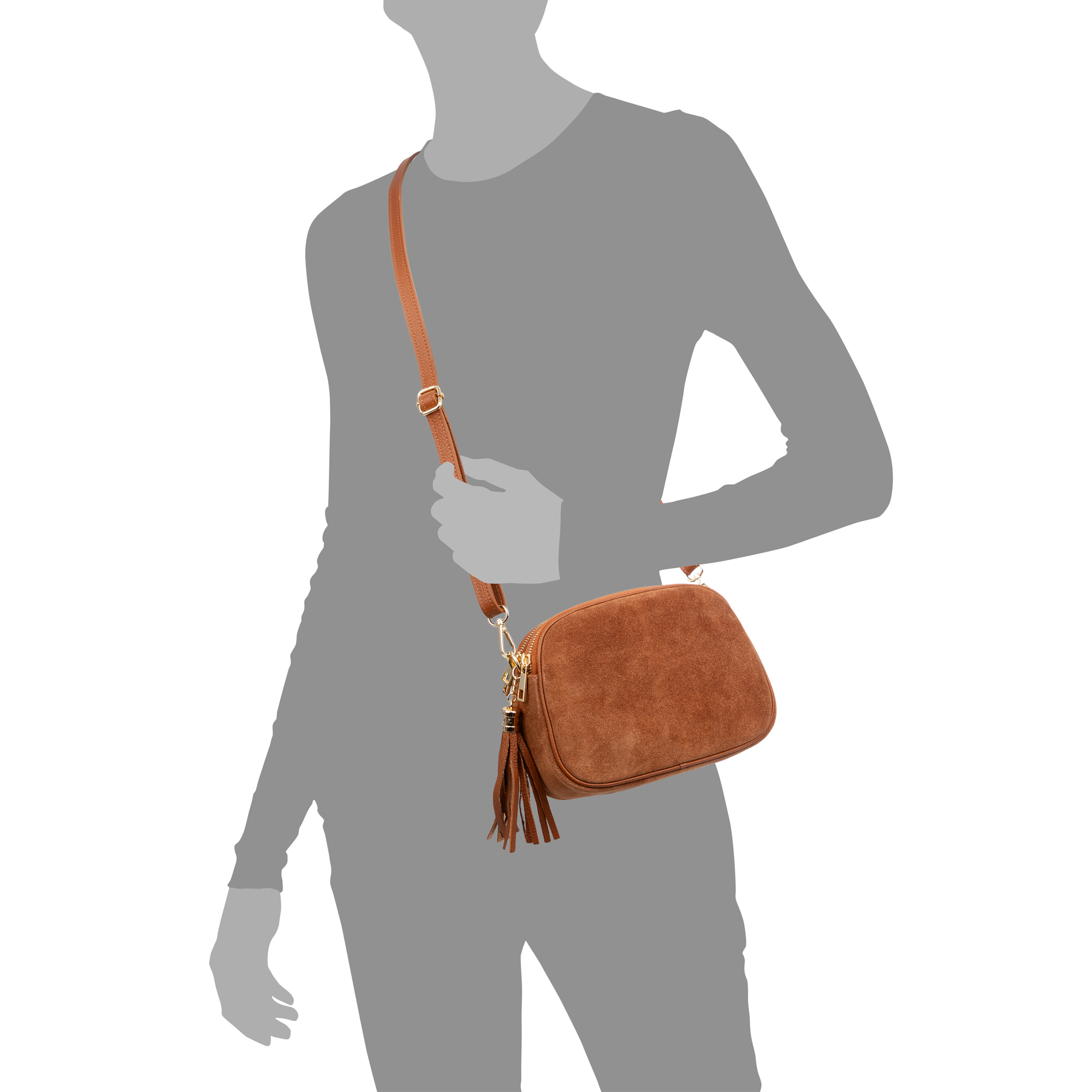 Aliminusa bolso bandolera Mujer. Piel auténtica Gamuza y Dollaro.