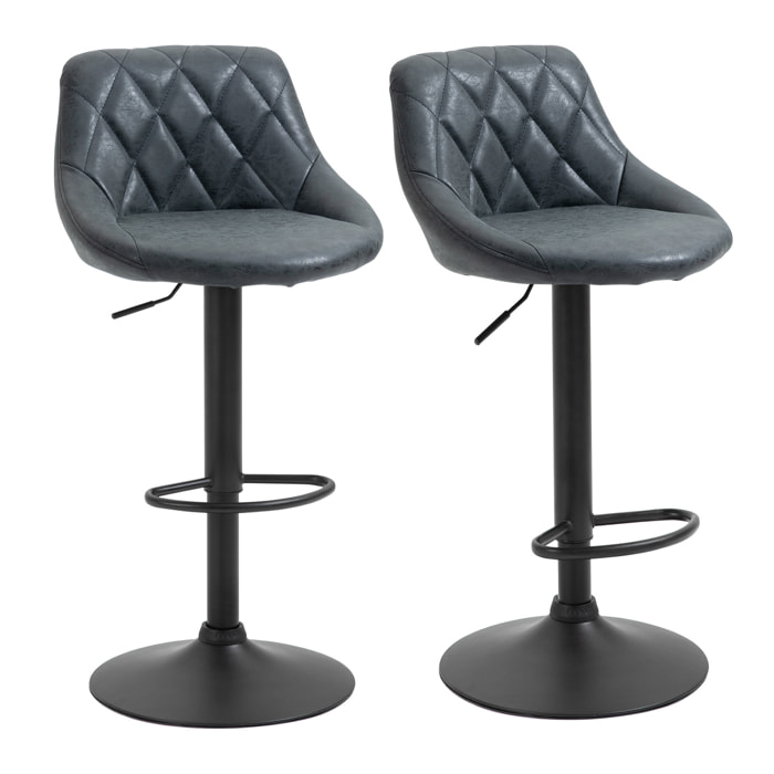 HOMCOM Conjunto de 2 Taburetes de Bar Giratorios con Altura Regulable Sillas Altas Modernas de Comedor con Base Redonda y Reposapiés 46x48x83-104 cm Negro