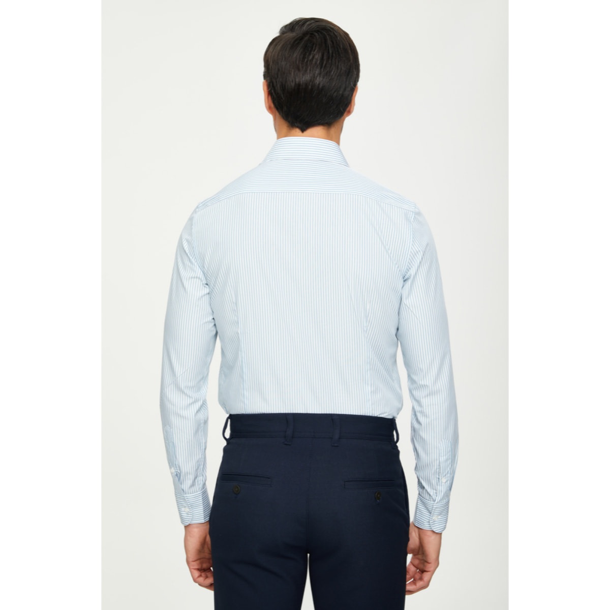 Camicia Uomo 1 Bottone Italiano Slim Cotone Riga Stretta Verde Medio/Bianco