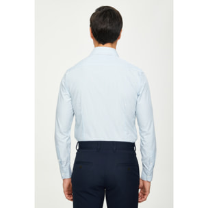 Camicia Uomo 1 Bottone Italiano Slim Cotone Riga Stretta Verde Medio/Bianco