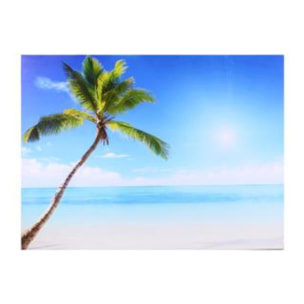 Quadro stampa con bluetooth mare e palma azzurro cm80x60x4