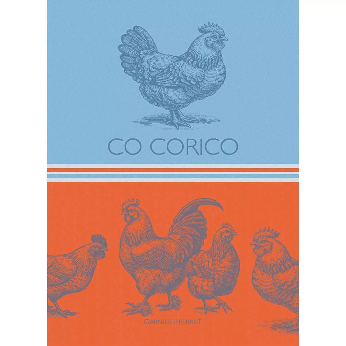 Torchon pur coton motif jacquard bleu orange Co corico tango