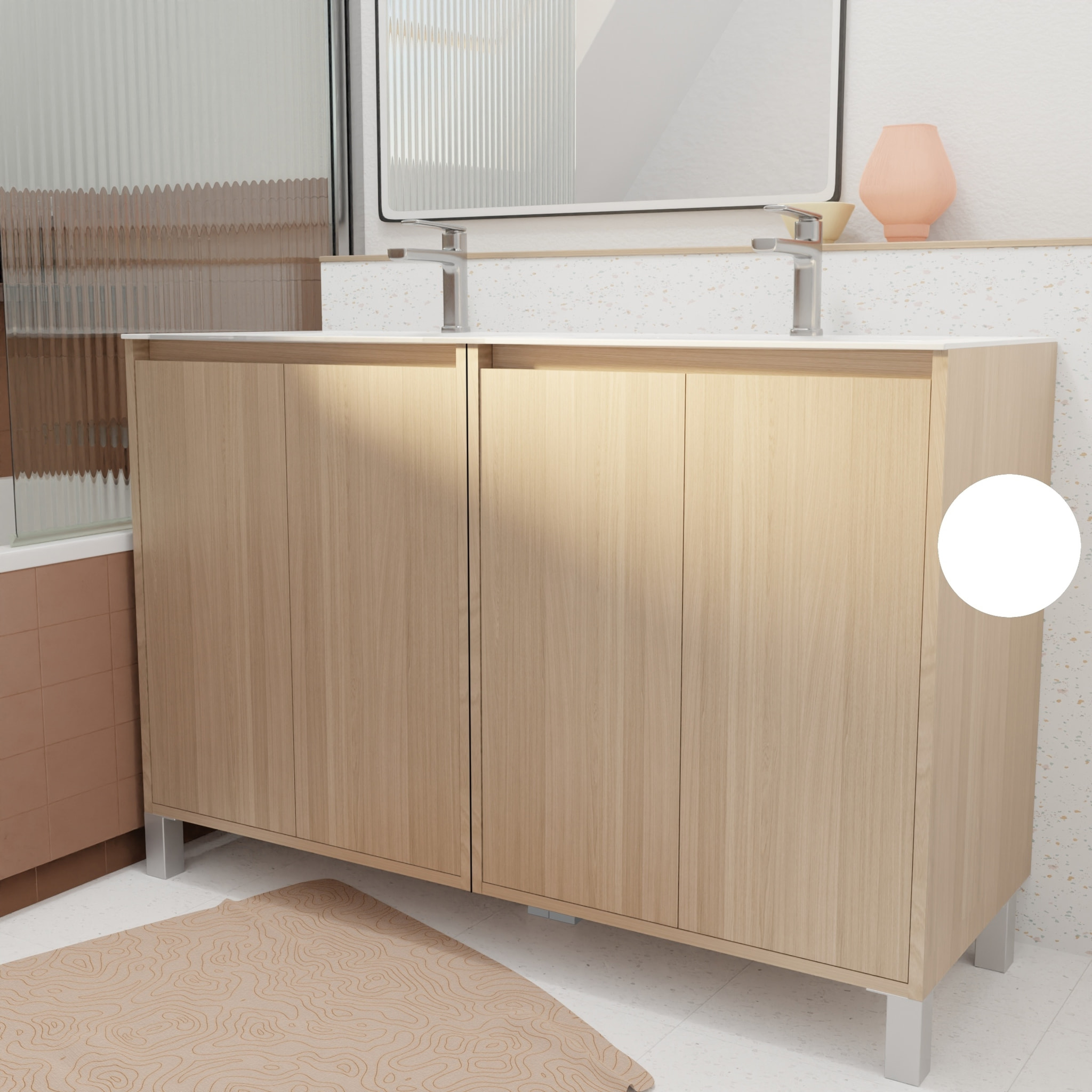 Pack Meuble Salle de Bains 120 cm Chêne Clair, 4 portes avec Vasque Céramique - XENOS