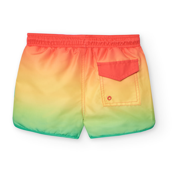Bañador técnico para niño estampado de color rojo, Bañador