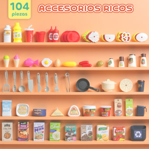 Cocina de Juguete con Luces y Sonido, Cocinita Infantil con Accesorios, Fregadero, Ollas, Utensilios y Alimentos Falsos, Juguetes para Niños a Partir de 3 Años, 52,5x22x100 cm, Rosa