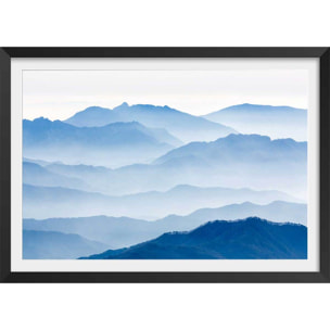 Affiche paysage montagnes bleues Affiche + cadre en bois - Noir