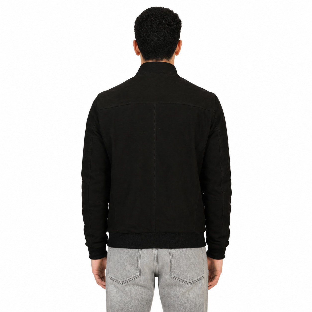 Giubbino in vera pelle di vitello scamosciata Nero-Slim Fit