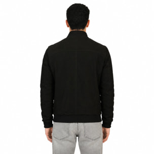 Giubbino in vera pelle di vitello scamosciata Nero-Slim Fit