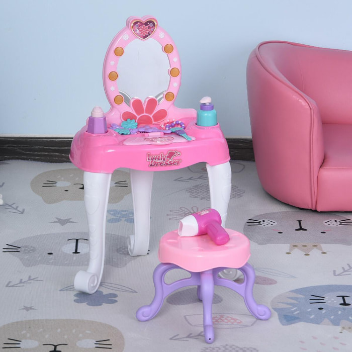 Coiffeuse Enfant avec tabouret et lumières et sons rose dim. 45L x 30l x H72 cm