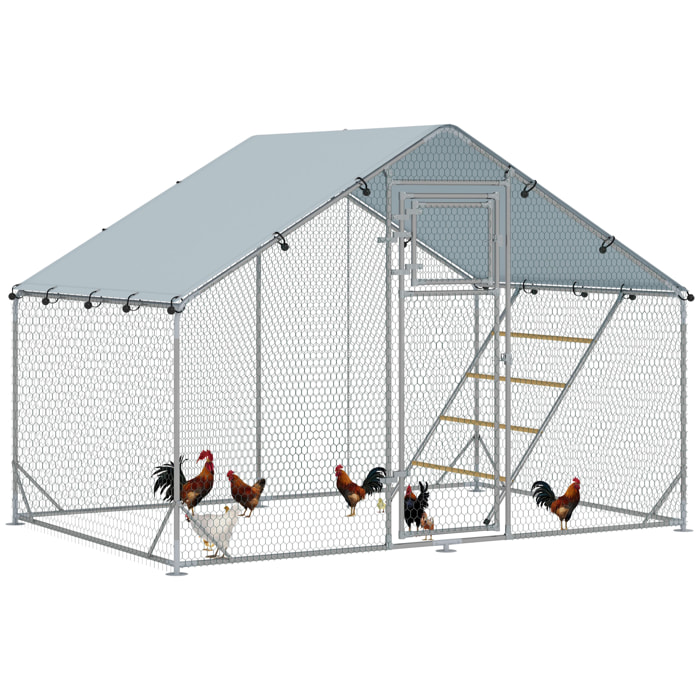 Gallinero para Exterior Gallinero de Acero Galvanizado con Comedero Colgante Tipo Brocheta Percha Cubierta Anti-UV e Impermeable para Conejos Patos Gansos Plata