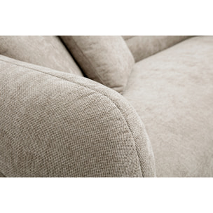 Canapé 3 places et repose pieds en tissu effet velours texturé beige JOYA