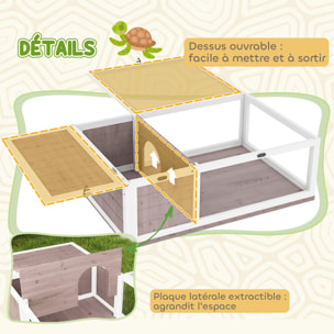 Enclos pour tortue - parc pour tortue - niche, enclos extérieur, toits ouvrants verrouillables - plexiglas métal sapin taupe