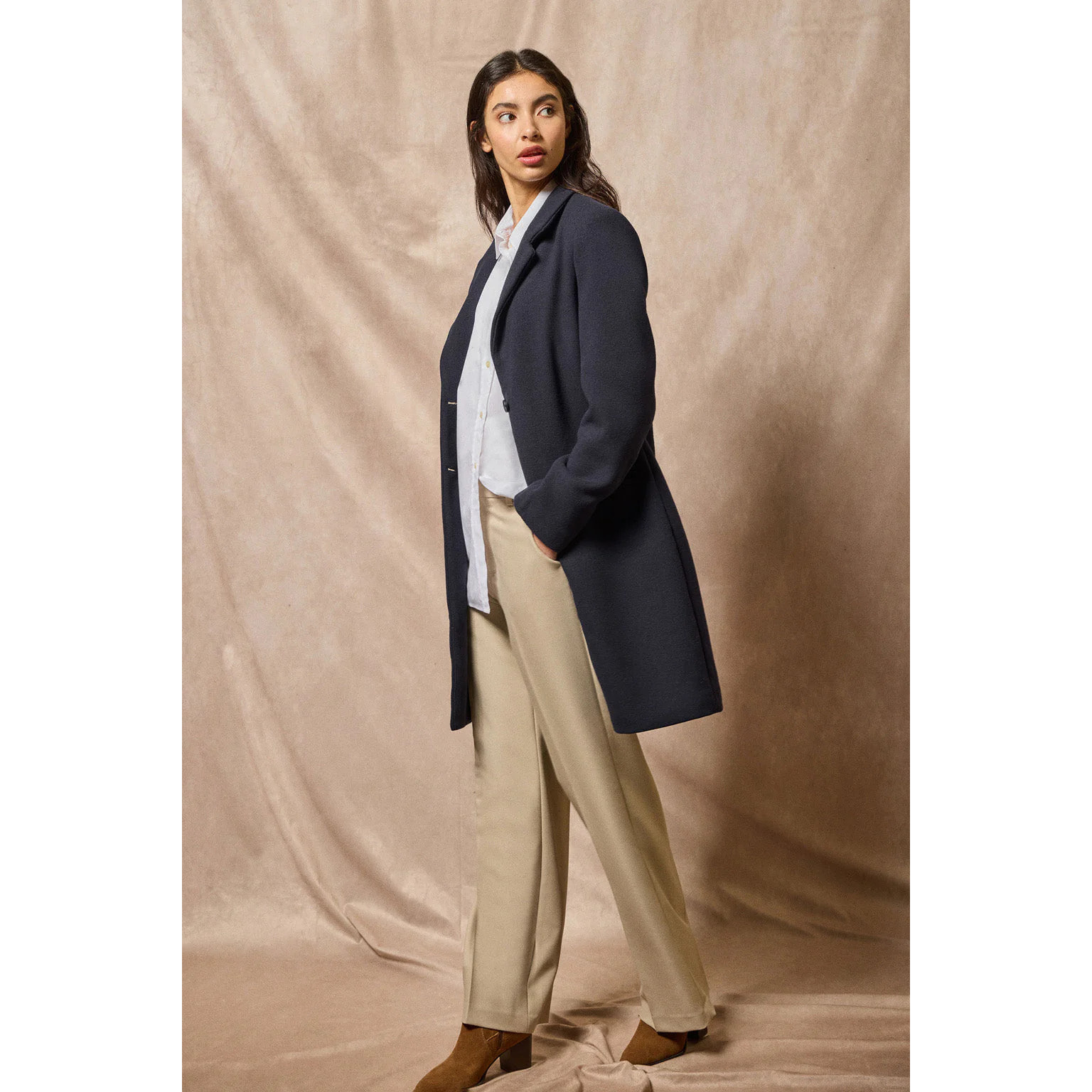 Cappotto Kate abbottonato blu marino con particolari Polo Club