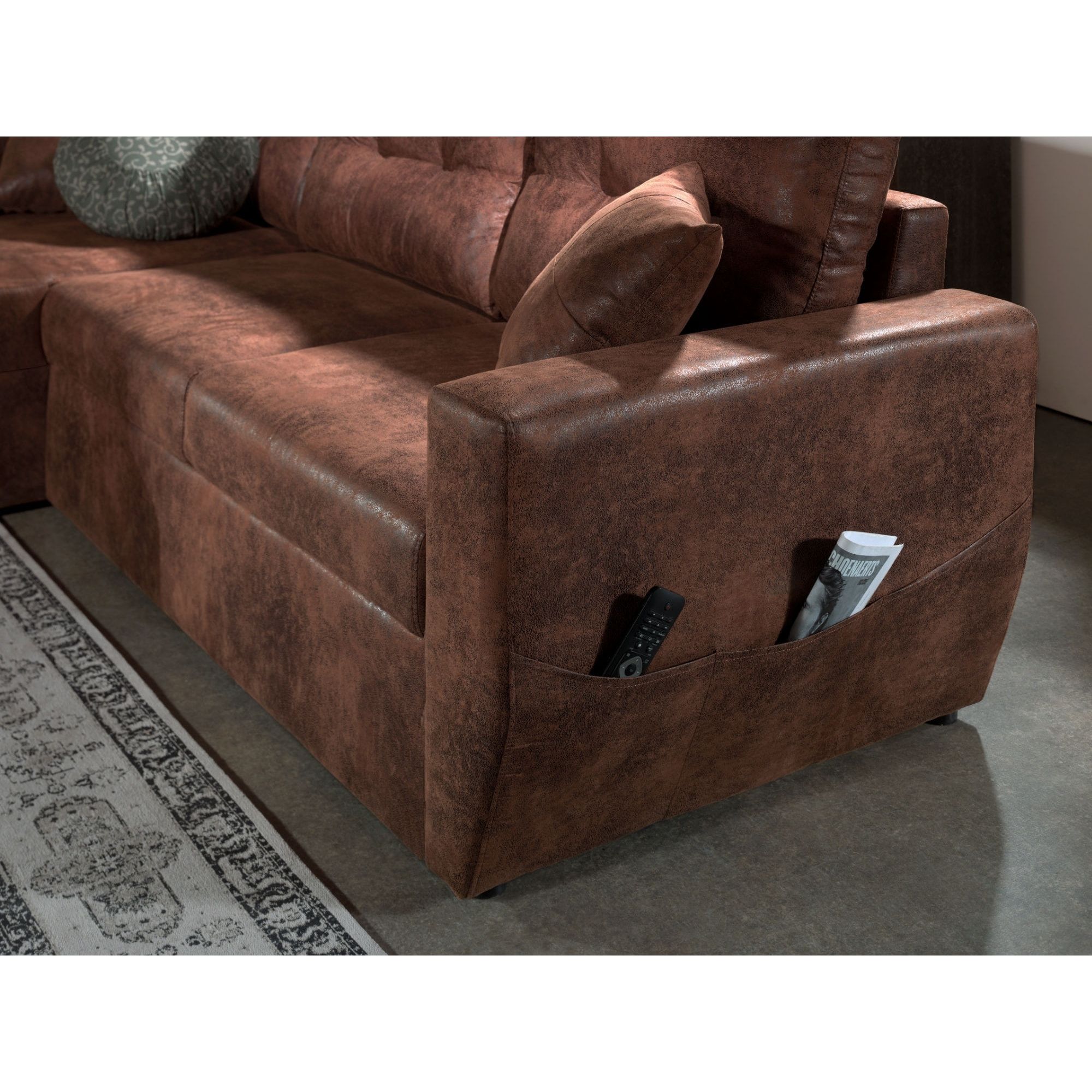 Astoria - canapé d'angle réversible - convertible avec coffre - style industriel - 4 places - Marron