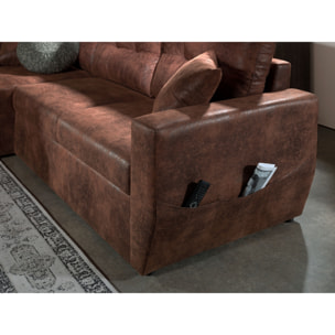 Astoria - canapé d'angle réversible - convertible avec coffre - style industriel - 4 places - Marron