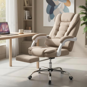 Fauteuil de bureau direction massant chauffant hauteur réglable dossier inclinable tissu beige
