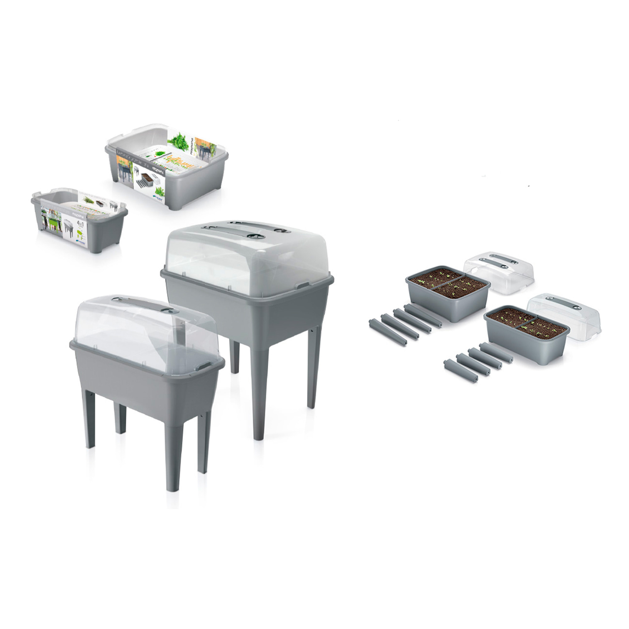 Jardinera alta 83 l, con tapa de policarbonato, para proteger tus plantas, prosperplast respana planter set de plástico en color gris piedra, 96,3 (al